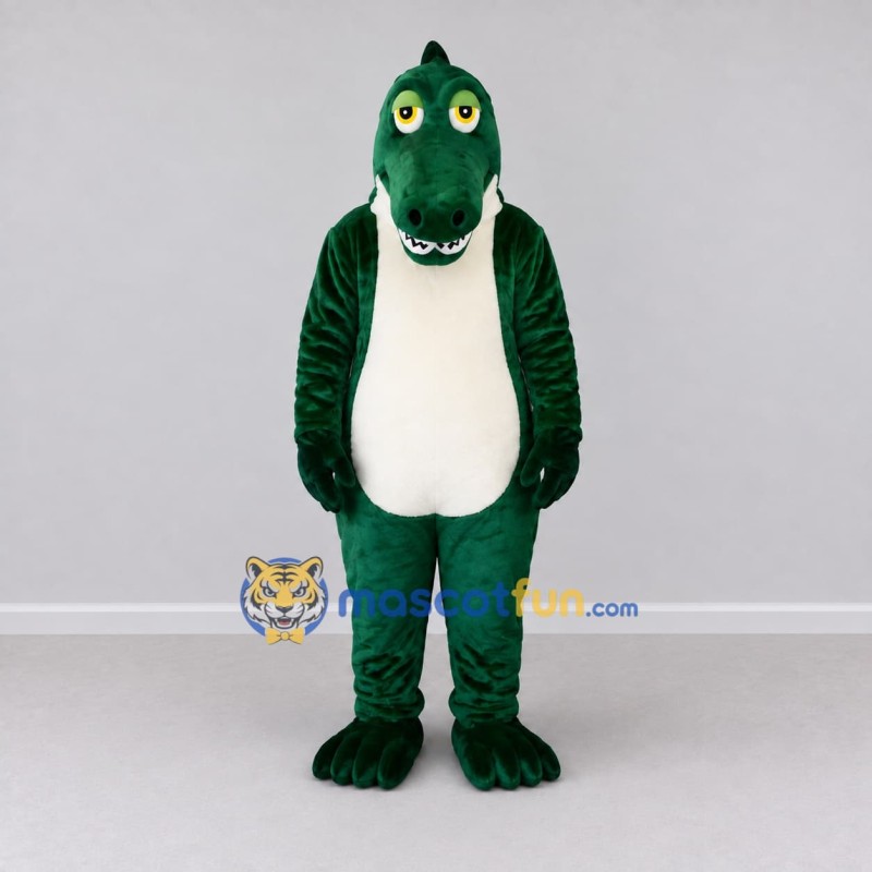 Custom Dark Green and White Dinosaur Character Mascot Costume Adult Full Body Suit for Dinosaur Events