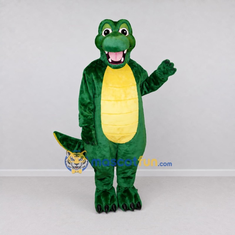Custom Green and Yellow Crocodile Character Mascot Costume Adult Full Body Suit for Wildlife Events