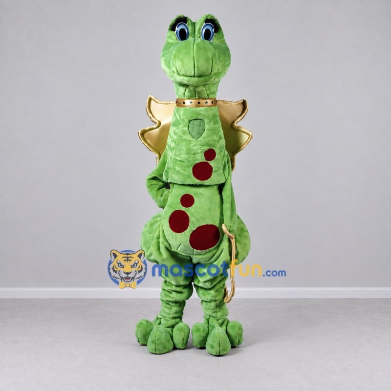 Custom Green and Gold Winged Dragon Character Mascot Costume Adult Full Body Suit for Theme Parties Custom Green and Gold Winged Dragon Character Mascot Costume Adult Full Body Suit for Theme Parties