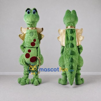 Custom Green and Gold Winged Dragon Character Mascot Costume Adult Full Body Suit for Theme Parties