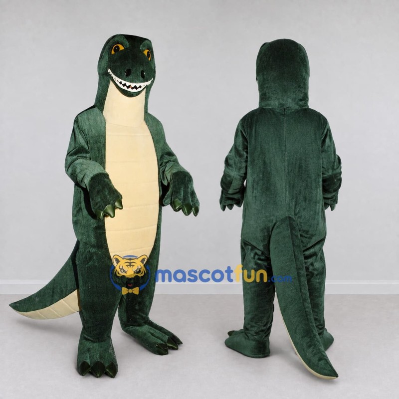 Custom Dark Green and Cream Tyrannosaurus Character Mascot Costume Adult Full Body Suit for Dinosaur Events Custom Dark Green and Cream Tyrannosaurus Character Mascot Costume Adult Full Body Suit for Dinosaur Events