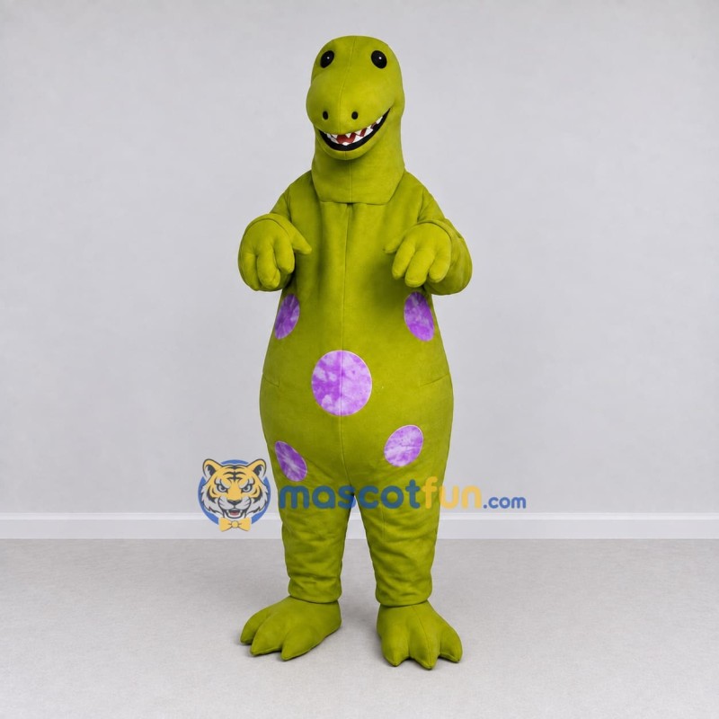 Custom Green and Purple Spotted Dinosaur Character Mascot Costume Adult Full Body Suit for Dinosaur Events Custom Green and Purple Spotted Dinosaur Character Mascot Costume Adult Full Body Suit for Dinosaur Events