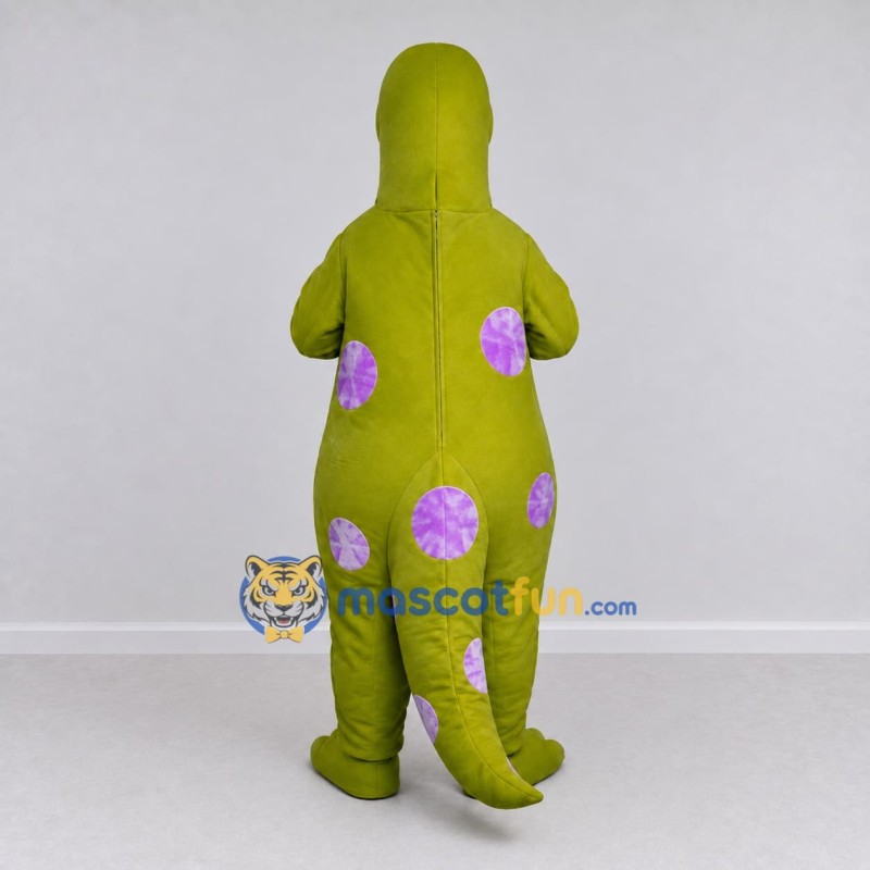 Custom Green and Purple Spotted Dinosaur Character Mascot Costume Adult Full Body Suit for Dinosaur Events Custom Green and Purple Spotted Dinosaur Character Mascot Costume Adult Full Body Suit for Dinosaur Events