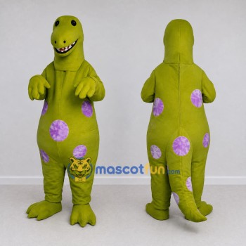 Custom Green and Purple Spotted Dinosaur Character Mascot Costume Adult Full Body Suit for Dinosaur Events