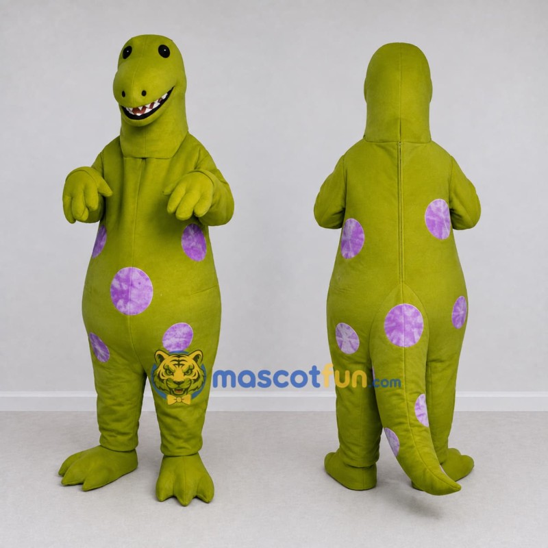 Custom Green and Purple Spotted Dinosaur Character Mascot Costume Adult Full Body Suit for Dinosaur Events Custom Green and Purple Spotted Dinosaur Character Mascot Costume Adult Full Body Suit for Dinosaur Events