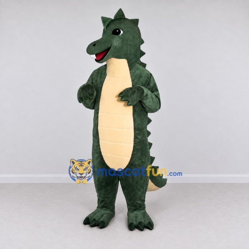 Custom Dark Green and Cream Spiky Dinosaur Character Mascot Costume Adult Full Body Suit for Dinosaur Events