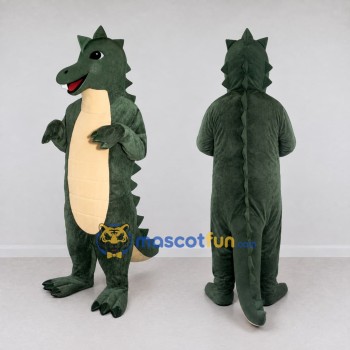 Custom Dark Green and Cream Spiky Dinosaur Character Mascot Costume Adult Full Body Suit for Dinosaur Events