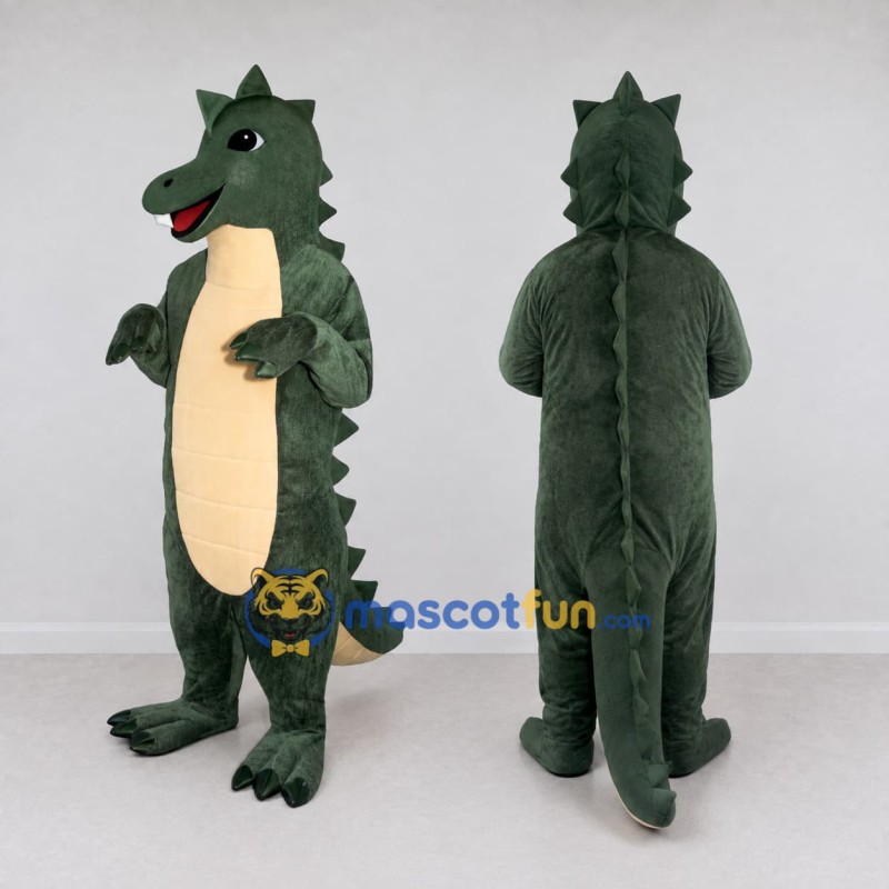 Custom Dark Green and Cream Spiky Dinosaur Character Mascot Costume Adult Full Body Suit for Dinosaur Events