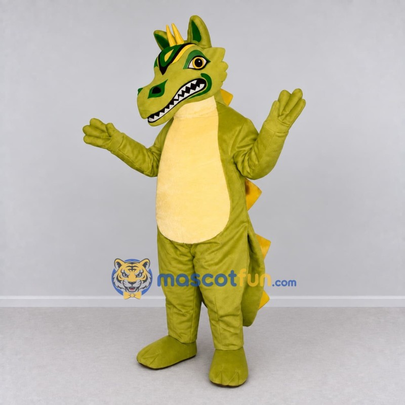 Custom Olive Green and Yellow Dragon Character Mascot Costume Adult Full Body Suit for Theme Parties Custom Olive Green and Yellow Dragon Character Mascot Costume Adult Full Body Suit for Theme Parties