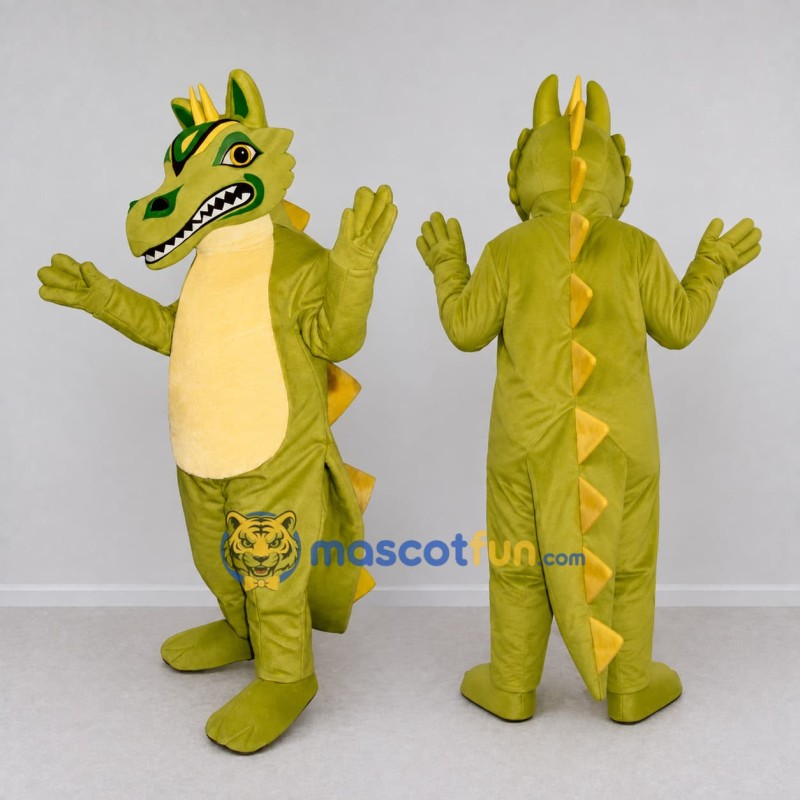 Custom Olive Green and Yellow Dragon Character Mascot Costume Adult Full Body Suit for Theme Parties Custom Olive Green and Yellow Dragon Character Mascot Costume Adult Full Body Suit for Theme Parties