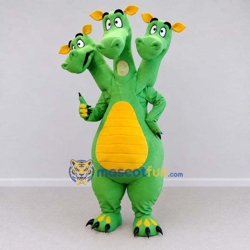 Custom Green and Yellow Three-Headed Dragon Mascot Costume Adult Full Body Suit for Theme Parties Custom Green and Yellow Three-Headed Dragon Mascot Costume Adult Full Body Suit for Theme Parties