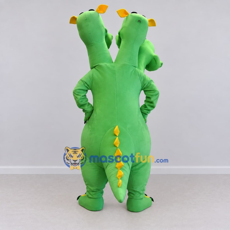 Custom Green and Yellow Three-Headed Dragon Mascot Costume Adult Full Body Suit for Theme Parties Custom Green and Yellow Three-Headed Dragon Mascot Costume Adult Full Body Suit for Theme Parties