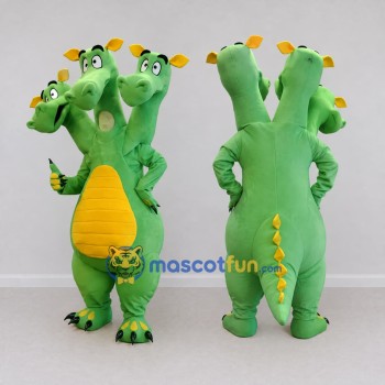 Custom Green and Yellow Three-Headed Dragon Mascot Costume Adult Full Body Suit for Theme Parties