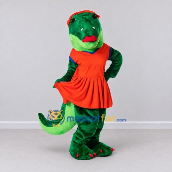 Custom Green and Orange Crocodile in a Dress Mascot Costume Adult Full Body Suit for School Events Custom Green and Orange Crocodile in a Dress Mascot Costume Adult Full Body Suit for School Events