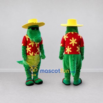 Custom Green and Red Crocodile in a Tropical Shirt Mascot Costume Adult Full Body Suit for Summer Events