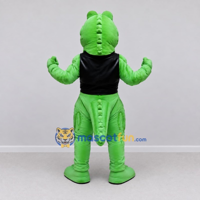Custom Green and Black Muscular Crocodile in a Shirt Mascot Costume Adult Full Body Suit for Sports Events Custom Green and Black Muscular Crocodile in a Shirt Mascot Costume Adult Full Body Suit for Sports Events