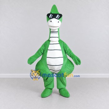 Custom Green and White Long-Neck Dinosaur Character with Sunglasses Mascot Costume Adult Full Body Suit for Summer Events