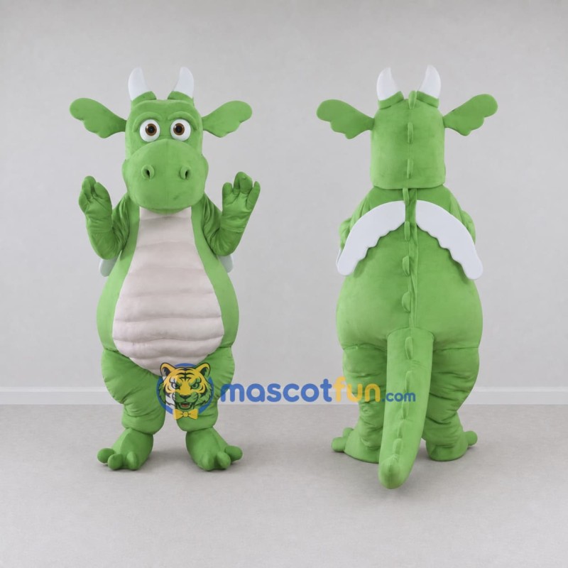 Custom Light Green and White Winged Dragon Character Mascot Costume Adult Full Body Suit for Theme Parties Custom Light Green and White Winged Dragon Character Mascot Costume Adult Full Body Suit for Theme Parties