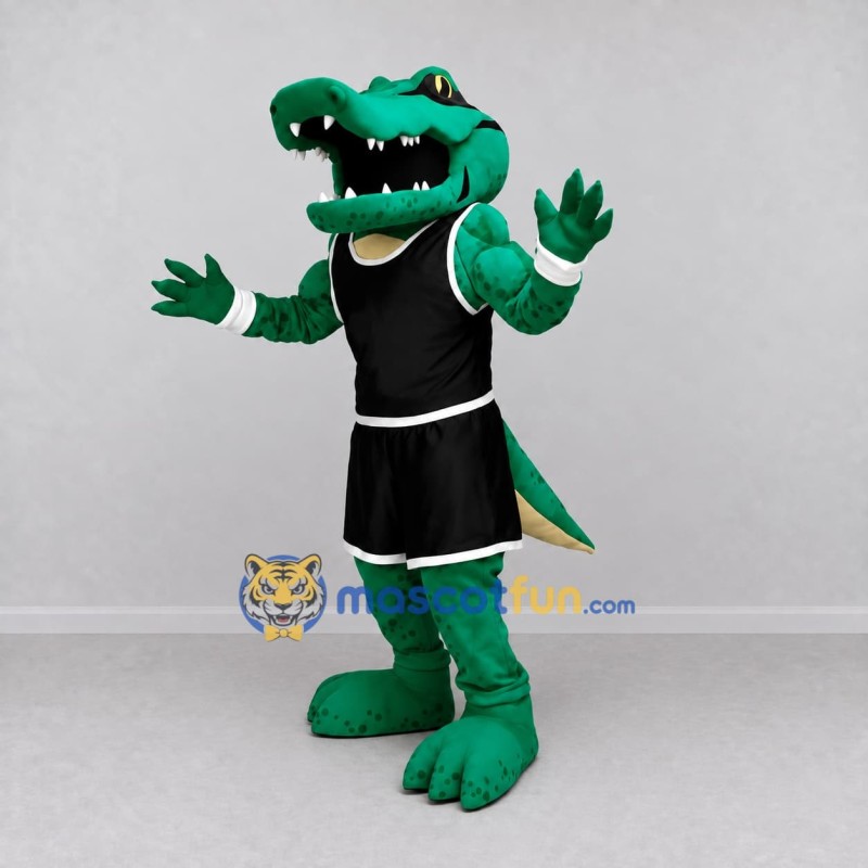 Custom Green and Black Crocodile in Basketball Sportswear Mascot Costume Adult Full Body Suit for Sports Events Custom Green and Black Crocodile in Basketball Sportswear Mascot Costume Adult Full Body Suit for Sports Events