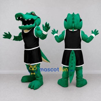 Custom Green and Black Crocodile in Basketball Sportswear Mascot Costume Adult Full Body Suit for Sports Events