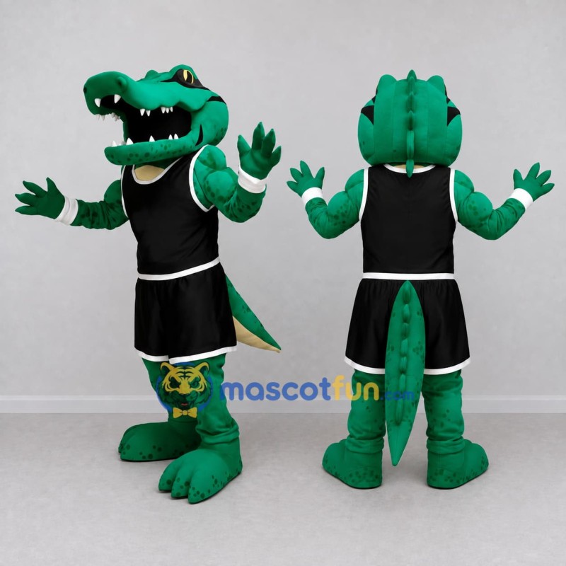 Custom Green and Black Crocodile in Basketball Sportswear Mascot Costume Adult Full Body Suit for Sports Events Custom Green and Black Crocodile in Basketball Sportswear Mascot Costume Adult Full Body Suit for Sports Events