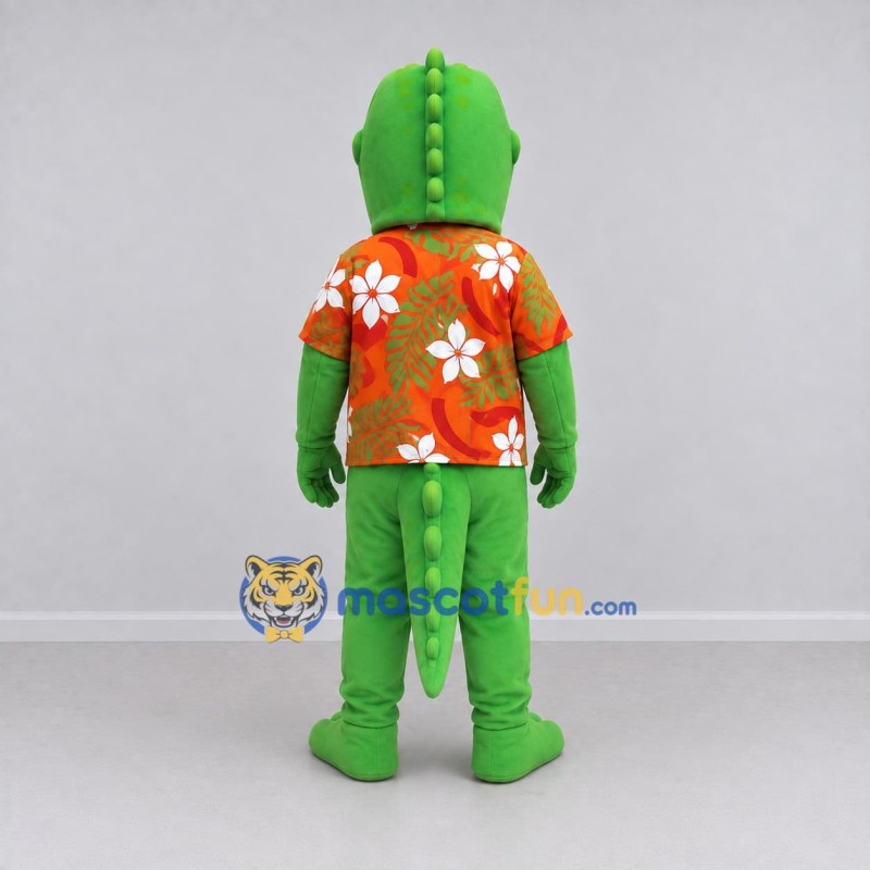 Custom Green and Orange Crocodile in a Tropical Shirt Mascot Costume Adult Full Body Suit for Summer Events Custom Green and Orange Crocodile in a Tropical Shirt Mascot Costume Adult Full Body Suit for Summer Events
