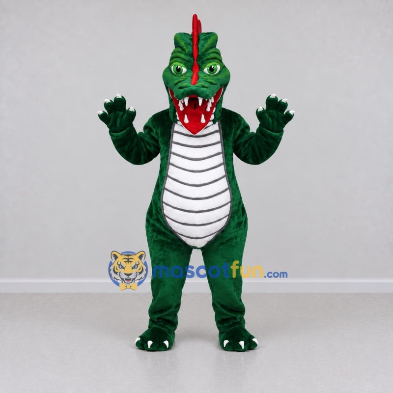 Custom Dark Green and Red Dragon Character Mascot Costume Adult Full Body Suit for Theme Parties