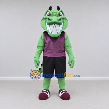 Custom Green and Purple Crocodile Character in Sportswear Mascot Costume Adult Full Body Suit for Sports Events Custom Green and Purple Crocodile Character in Sportswear Mascot Costume Adult Full Body Suit for Sports Events