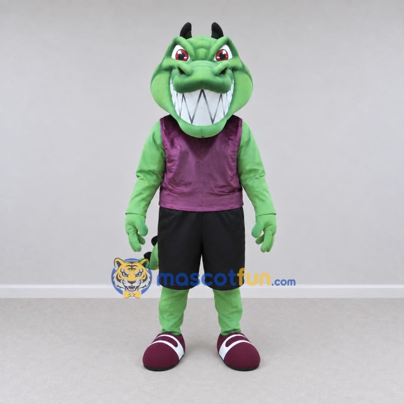 Custom Green and Purple Crocodile Character in Sportswear Mascot Costume Adult Full Body Suit for Sports Events Custom Green and Purple Crocodile Character in Sportswear Mascot Costume Adult Full Body Suit for Sports Events