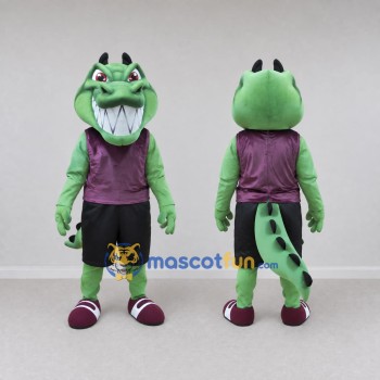 Custom Green and Purple Crocodile Character in Sportswear Mascot Costume Adult Full Body Suit for Sports Events