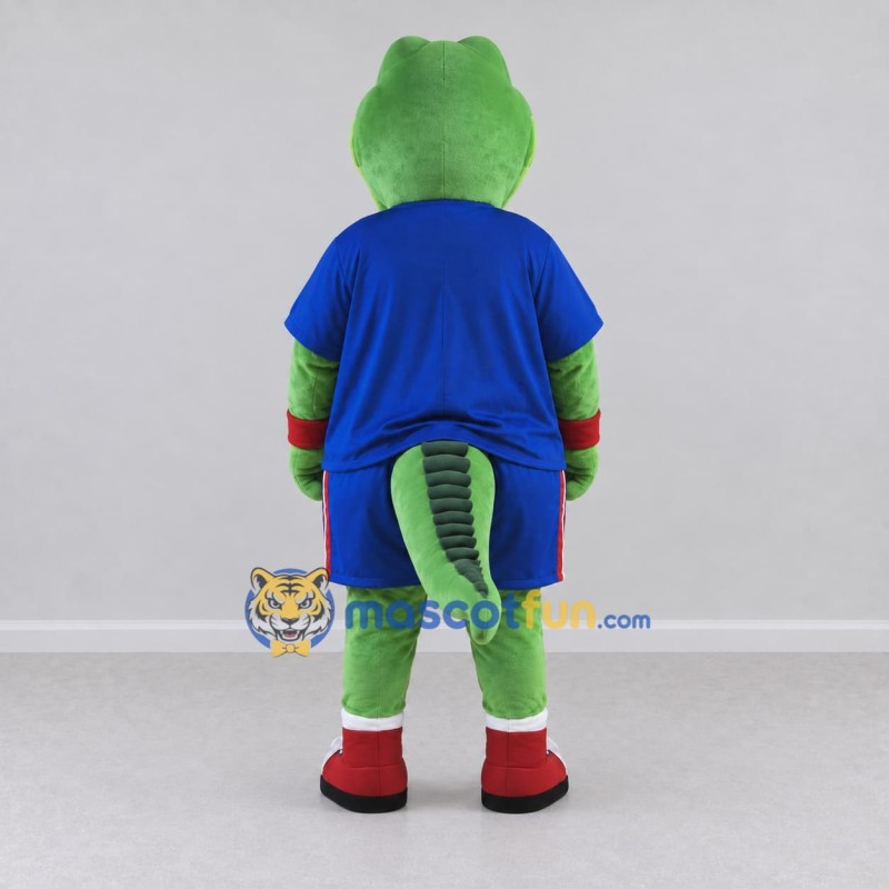 Custom Green and Blue Crocodile in Sportswear Mascot Costume Adult Full Body Suit for Sports Events Custom Green and Blue Crocodile in Sportswear Mascot Costume Adult Full Body Suit for Sports Events