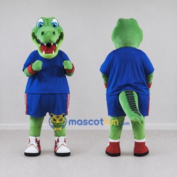 Custom Green and Blue Crocodile in Sportswear Mascot Costume Adult Full Body Suit for Sports Events