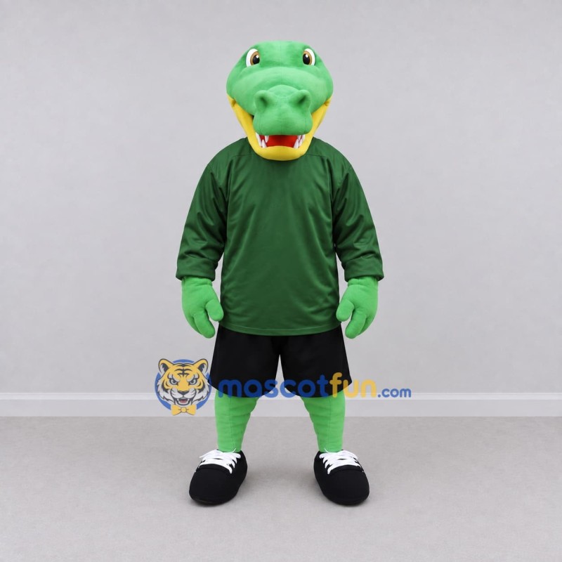 Custom Green and Black Crocodile in Sportswear Mascot Costume Adult Full Body Suit for Sports Events Custom Green and Black Crocodile in Sportswear Mascot Costume Adult Full Body Suit for Sports Events