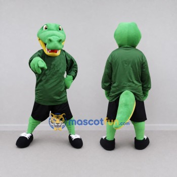 Custom Green and Black Crocodile in Sportswear Mascot Costume Adult Full Body Suit for Sports Events