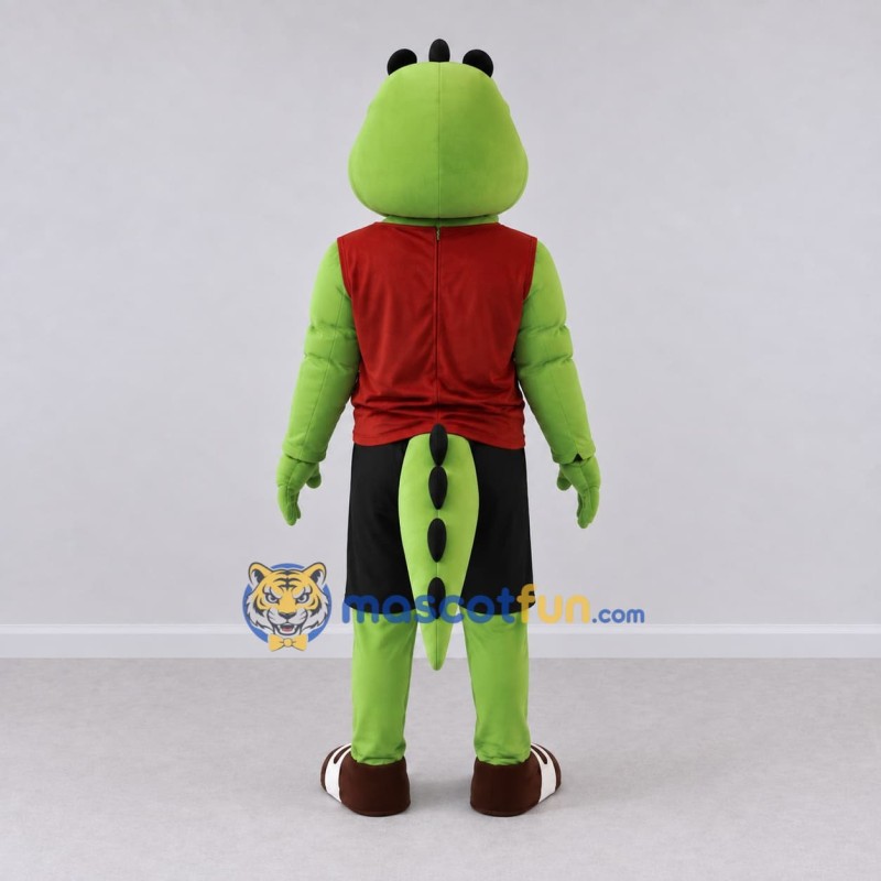 Custom Green and Red Crocodile Character in Sportswear Mascot Costume Adult Full Body Suit for Sports Events Custom Green and Red Crocodile Character in Sportswear Mascot Costume Adult Full Body Suit for Sports Events