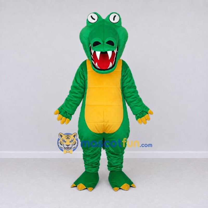 Custom Green and Yellow Crocodile Character Mascot Costume Adult Full Body Suit for Wildlife Events Custom Green and Yellow Crocodile Character Mascot Costume Adult Full Body Suit for Wildlife Events