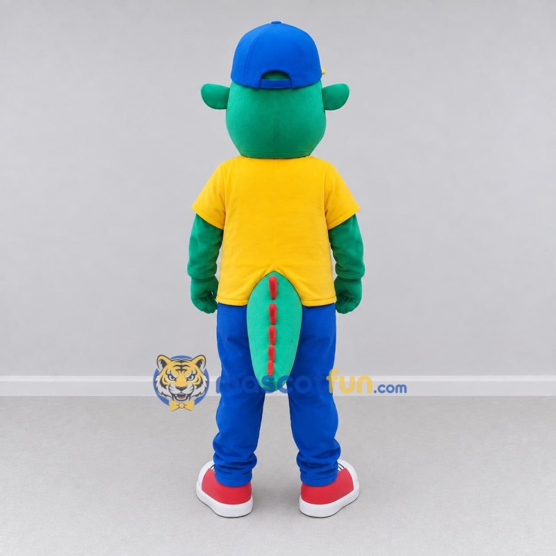 Custom Green and Yellow Dragon Character in Casual Clothes Mascot Costume Adult Full Body Suit for School Events Custom Green and Yellow Dragon Character in Casual Clothes Mascot Costume Adult Full Body Suit for School Events