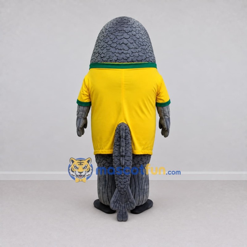 Custom Gray and Yellow Fish Character in a Shirt Mascot Costume Adult Full Body Suit for Ocean Events Custom Gray and Yellow Fish Character in a Shirt Mascot Costume Adult Full Body Suit for Ocean Events