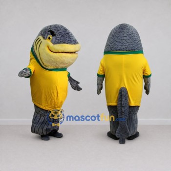 Custom Gray and Yellow Fish Character in a Shirt Mascot Costume Adult Full Body Suit for Ocean Events