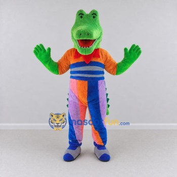 Custom Green and Orange Crocodile in a Colorful Outfit Mascot Costume Adult Full Body Suit for Theme Parties Custom Green and Orange Crocodile in a Colorful Outfit Mascot Costume Adult Full Body Suit for Theme Parties