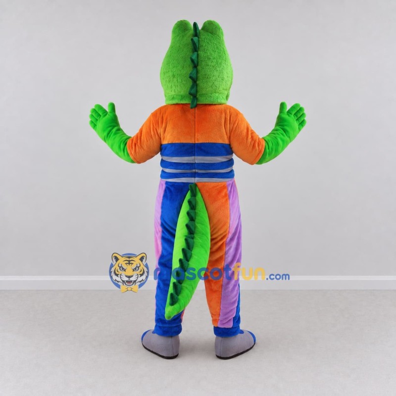 Custom Green and Orange Crocodile in a Colorful Outfit Mascot Costume Adult Full Body Suit for Theme Parties Custom Green and Orange Crocodile in a Colorful Outfit Mascot Costume Adult Full Body Suit for Theme Parties