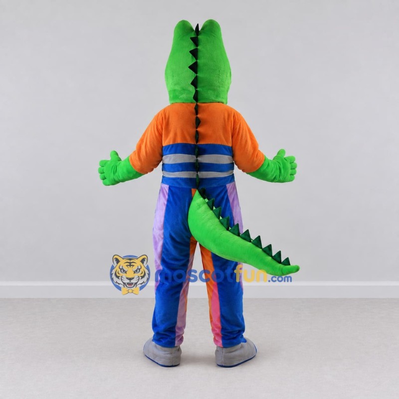 Custom Green and Orange Crocodile in a Colorful Outfit Mascot Costume Adult Full Body Suit for Theme Parties Custom Green and Orange Crocodile in a Colorful Outfit Mascot Costume Adult Full Body Suit for Theme Parties