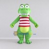 Custom Light Green and Red Dinosaur Character in a Striped Shirt Mascot Costume Adult Full Body Suit for School Events Custom Light Green and Red Dinosaur Character in a Striped Shirt Mascot Costume Adult Full Body Suit for School Events