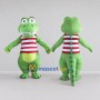 Custom Light Green and Red Dinosaur Character in a Striped Shirt Mascot Costume Adult Full Body Suit for School Events