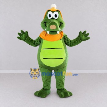 Custom Green and Orange Dragon Character with a Party Hat Mascot Costume Adult Full Body Suit for Theme Parties