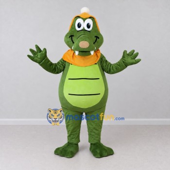 Custom Green and Orange Dragon Character with a Party Hat Mascot Costume Adult Full Body Suit for Theme Parties