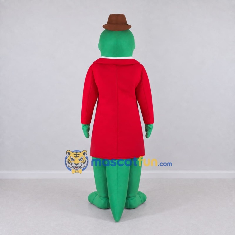 Custom Green and Red Crocodile in a Coat and Hat Mascot Costume Adult Full Body Suit for Theme Parties Custom Green and Red Crocodile in a Coat and Hat Mascot Costume Adult Full Body Suit for Theme Parties