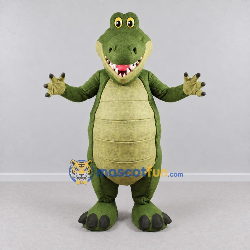 Custom Olive Green and Cream Crocodile Character Mascot Costume Adult Full Body Suit for Wildlife Events Custom Olive Green and Cream Crocodile Character Mascot Costume Adult Full Body Suit for Wildlife Events