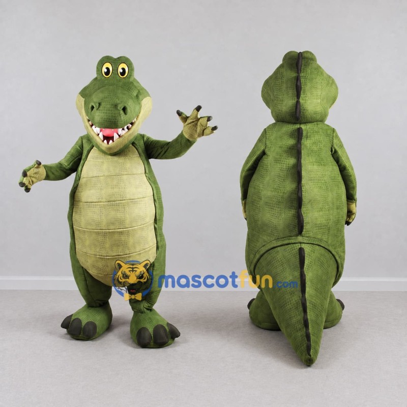 Custom Olive Green and Cream Crocodile Character Mascot Costume Adult Full Body Suit for Wildlife Events Custom Olive Green and Cream Crocodile Character Mascot Costume Adult Full Body Suit for Wildlife Events