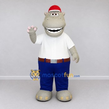 Custom Gray and Blue Hippo in Casual Clothes Mascot Costume Adult Full Body Suit for School Events Custom Gray and Blue Hippo in Casual Clothes Mascot Costume Adult Full Body Suit for School Events